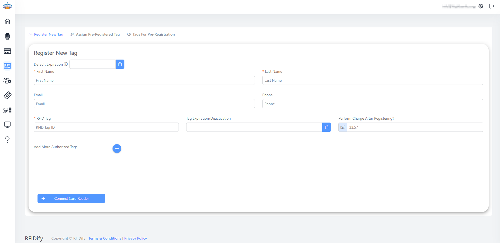 RFIDify registration screen