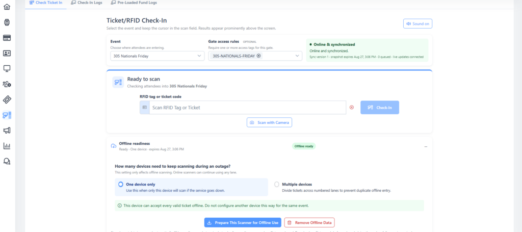 RFIDify ticket check-in running offline