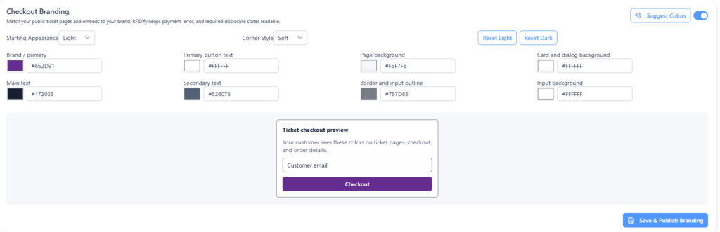 Branded RFIDify checkout embedded on an organizer website