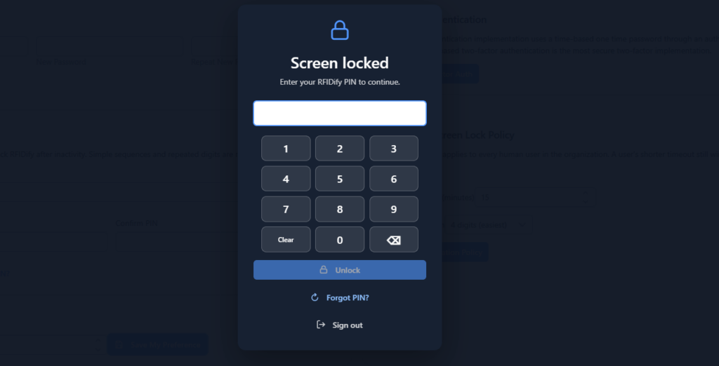 RFIDify screen locking settings