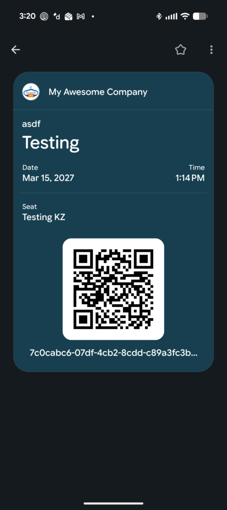 An event ticket added to Google Wallet